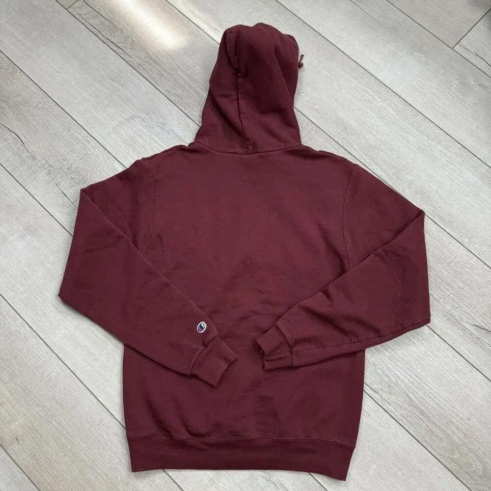 Y2K Champion Harvard University Hoodie Maroon Size S Embroidered Logo EST 1636 - Picture 3 of 8